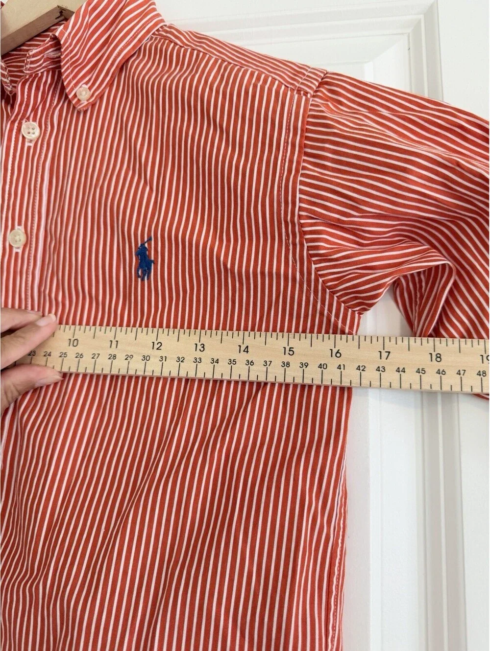 Ralph Lauren Kids Striped Button-Up Shirt Orange/White Boy’s Size S 8/10 Preppy